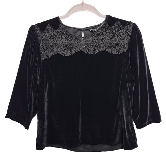 Zara Thick Velvet Velour Crochet Knit Blouse - Picture 1 of 5